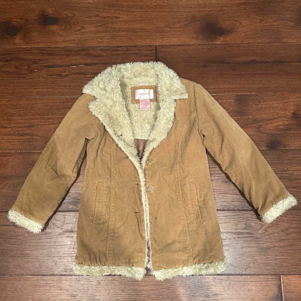Xhilaration Tan Corduroy Coat with Cream Furry Lining